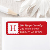Étiquette Monogramme rouge moderne personnalisé Adresse de r (En situation)
