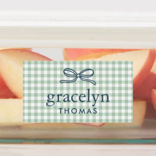 Étiquette Monogramme Ruban Gingham Vert Sauge