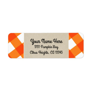 Étiquette Monogramme rustique Kraft Plaid Blanc orange initi