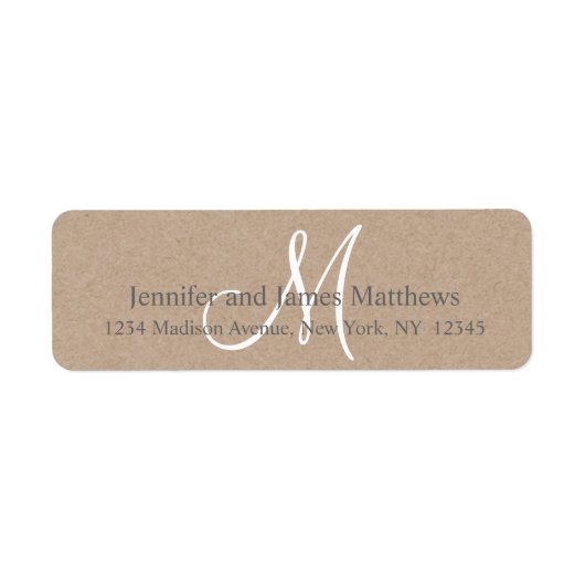 Étiquette Monogramme rustique Kraft pour Mariages (Devant)