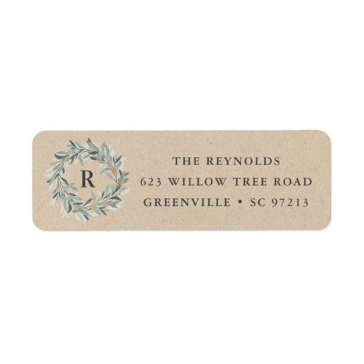 Étiquette Monogramme rustique Verdure couronne (Devant)