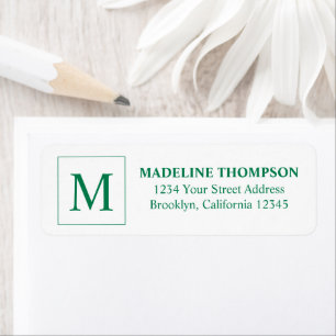 Étiquette Monogramme simple Carré vert émeraude