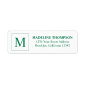 Étiquette Monogramme simple Carré vert émeraude (Devant)
