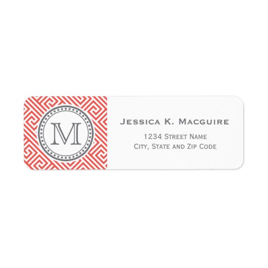 Étiquette Monogramme sur le Motif de clé grecque corail (Devant)