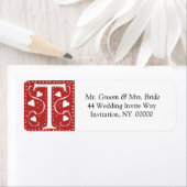 Étiquette Monogramme T Coeurs Rouge Blanc Mariage Couleurs R (En situation)