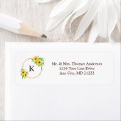 Étiquette Monogramme Tournesols Or Cadre Vert Feuille Russe (En situation)