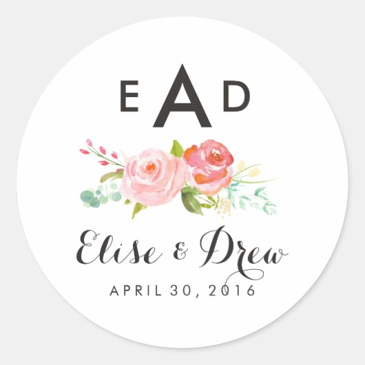 Étiquette Monogramme Trois Lettres Rose (Devant)