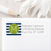 Étiquette Monogramme vert Motif rayé blanc et marine (En situation)