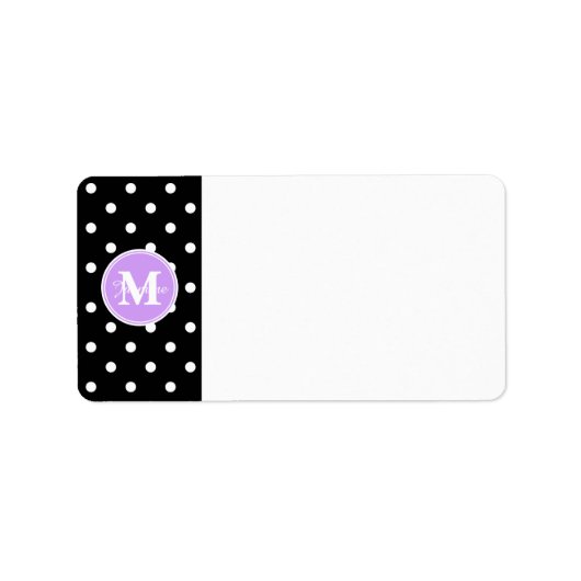 Étiquette Monogramme violet noir Pois blancs (Devant)