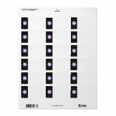 Étiquette Monogramme violet noir Pois blancs (Feuille entière)