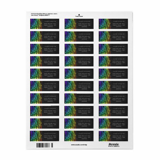 Étiquette Monogramme Zebra noir et arc-en-ciel (Feuille entière)