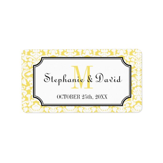 Étiquette Monographie jaune damé cadre mariage marque de fav (Devant)