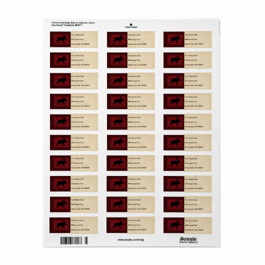 Étiquette Moose Red Black Check Tan (Feuille entière)