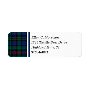 Étiquette Morrison Clan vert et bleu Tartan écossais
