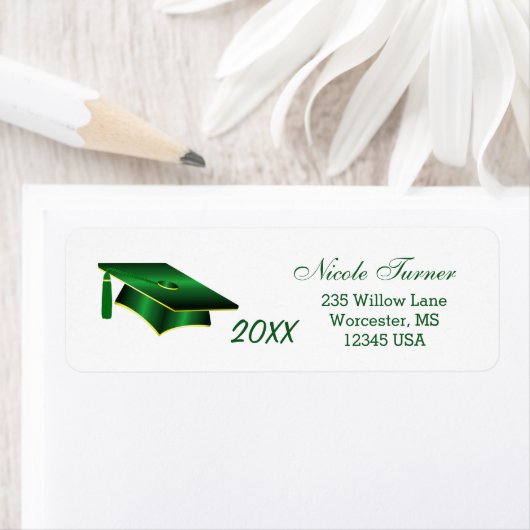 Étiquette Mortier vert et jaune or (En situation)