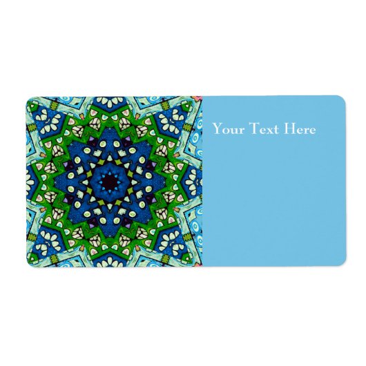 Étiquette Mosaic bleu vert Hippie Boho Mandala (Devant)