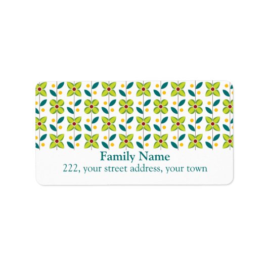 Étiquette Motif à deux fleurs vert 2 (Devant)