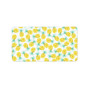 Étiquette Motif à la mode d'ananas d'aquarelle de vert jaun