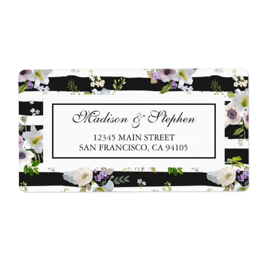 Étiquette Motif à rayures florales peintes - Mariage (Devant)