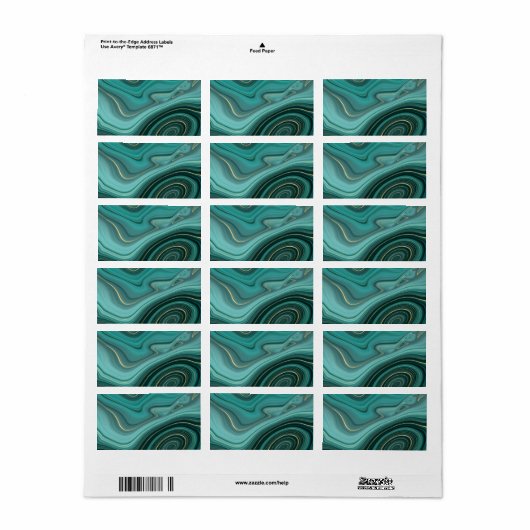 Étiquette Motif Abstrait Turquoise Glam Luxueux (Feuille entière)