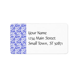 Étiquette Motif blanc élégant de damassé de dentelle de bleu