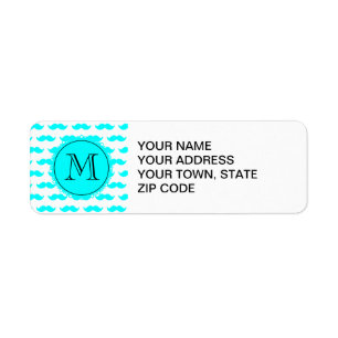 Étiquette Motif bleu de moustache d'Aqua, monogramme noir