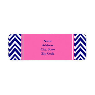 Étiquette Motif bleu marine Chevron avec rose chaud