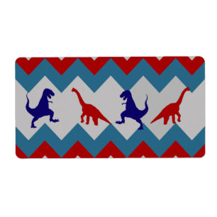 Étiquette Motif bleu rouge de Chevron de dinosaures de
