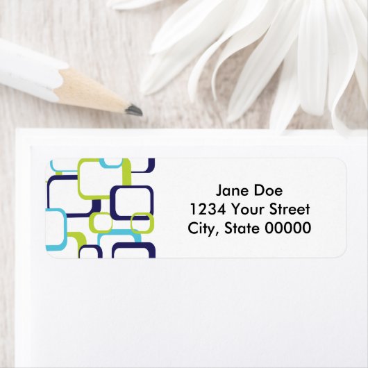 Étiquette Motif Carré Vert Bleu Blanc Rétro (En situation)