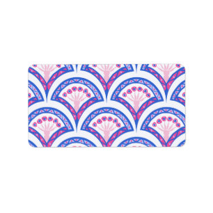 Étiquette motif damassé floral bleu