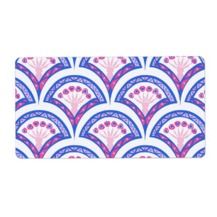 Étiquette motif damassé floral bleu