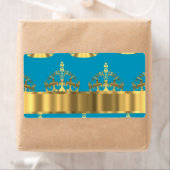 Étiquette Motif de couronne d'or et d'aqua (En situation)