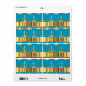 Étiquette Motif de couronne d'or et d'aqua (Feuille entière)