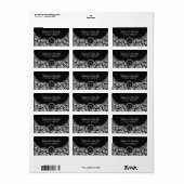 Étiquette Motif de Damas florales noir et blanc (Feuille entière)