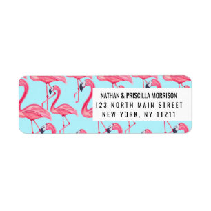 Étiquette Motif de Flamant rose peint par été rose mignon