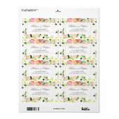 Étiquette Motif de fleurs d'aquarelle rose - Mariage (Feuille entière)