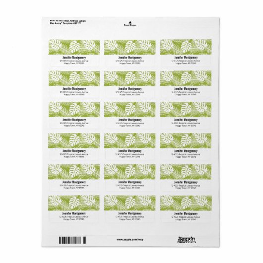 Étiquette Motif de forêt tropicale verte Feuille (Feuille entière)