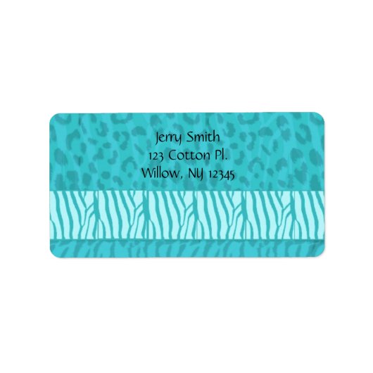 Étiquette Motif de fourrure d'animal sauvage aqua (Devant)