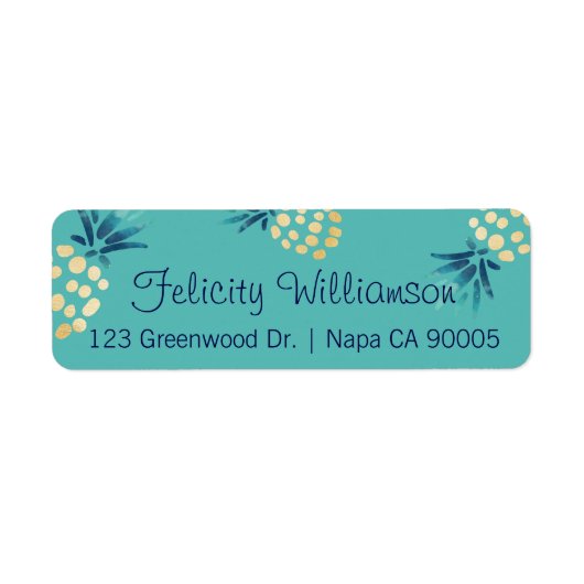 Étiquette Motif de fruits d'ananas tropicaux bleu, Turquoise (Devant)