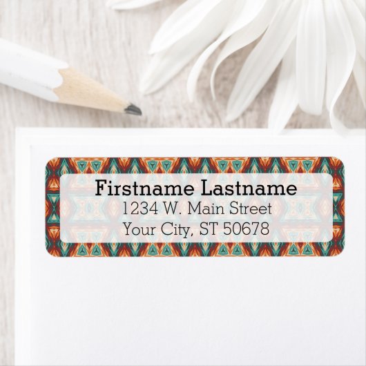 Étiquette Motif de mosaïque de Cabine rouge orange Turquoise (En situation)