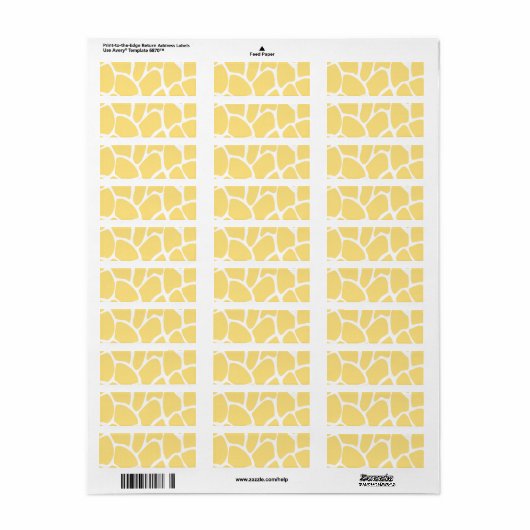 Étiquette Motif d'impression Giraffe en Jaune. (Feuille entière)