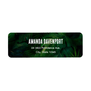 Étiquette Motif Feuille de Dark Green Tropical