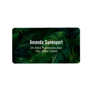 Étiquette Motif Feuille de Dark Green Tropical
