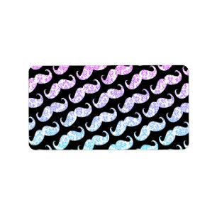 Étiquette Motif floral bleu rose drôle de moustache de