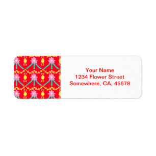 Étiquette Motif floral rouge et jaune de tuile