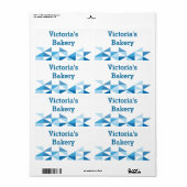 Étiquette Motif géométrique bleu - Nom personnalisé Cuisine (Feuille entière)