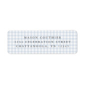 Étiquette Motif Gingham Bleu Adresse de Retour (Devant)