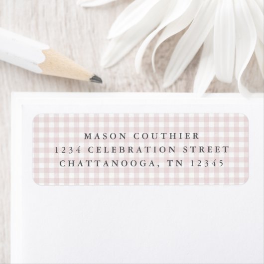 Étiquette Motif Gingham Rose Adresse de Retour (En situation)