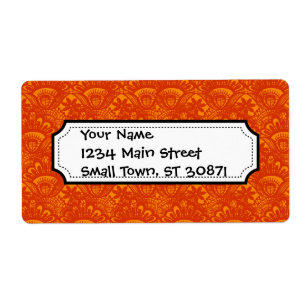 Étiquette Motif Girly de dentelle orange élégante vibrante