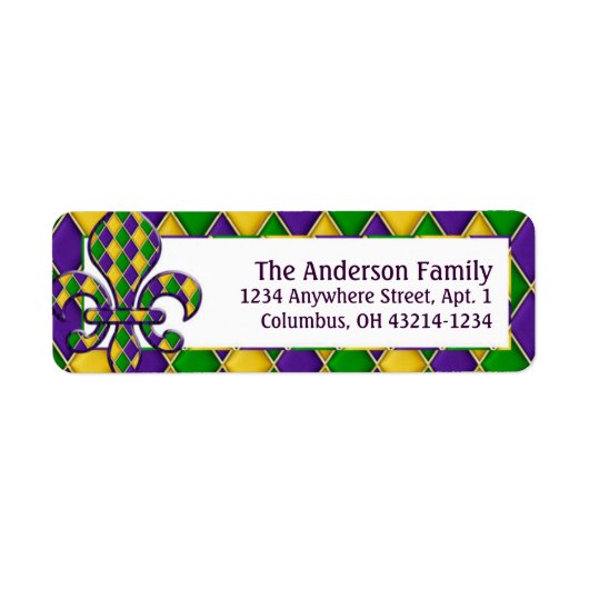 Étiquette Motif Mardi Gras Fleur Arlequin (Devant)